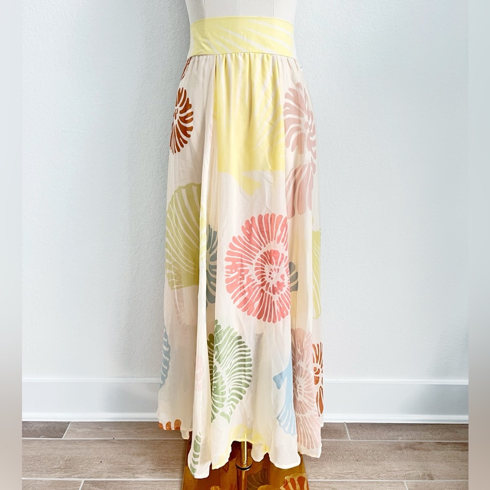 HER DESTINY Coastal Seashell Print Bow Tie Maxi Skirt Women’s Size Small   SOLD